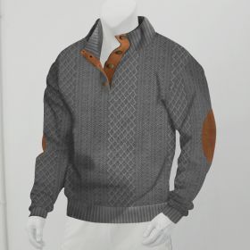 Stand Collar Long Sleeve Jacquard Knitted Pullover Sweater (Option: Dark Gray-S)