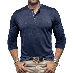 Men's Long-sleeved Henry Collar T-shirt (Option: Sapphire Blue-S)