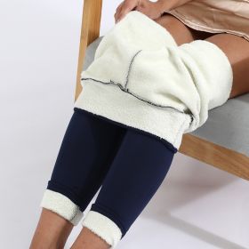 Winter Leggings Warm Thick High Stretch Lamb Cashmere Leggins Skinny Fitness Woman Pants (Option: Navy Blue-S)