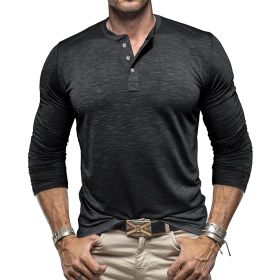 Men's Long-sleeved Henry Collar T-shirt (Option: Black-S)