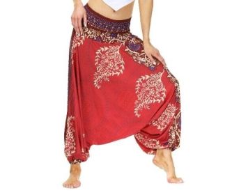 Waist Boho Floral Print Harem Yoga Pants (Color: Red, size: One Size)