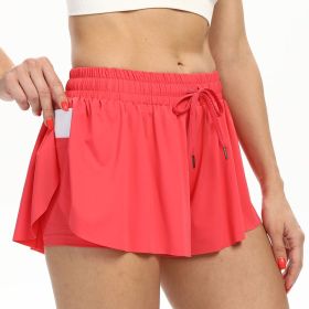 2 in 1 Flowy Tennis Skirts for Women Gym Yoga Shorts Athletic Running Workout Exercise Fitness Comfy Lounge Shorts Summer (Color: Red, size: M)