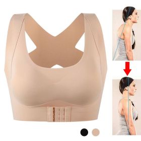 Women Bra Posture Corrector Bralette Front Closure Bras Fitness Vest Push Up Bra Female Brassiere Underwear Cross Back Tank Tops (Color: Beige, size: M)