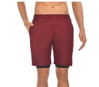 Men's Sports Shorts, Double-layer Fitness Pants (Color: Red, size: 2XL)