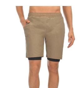 Men's Sports Shorts, Double-layer Fitness Pants (Color: Brown, size: 2XL)