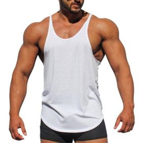 Men's Bodybuilding Stringer Tank Tops Y-Back Fitness Workout T-Shirts (Color: White, size: S)