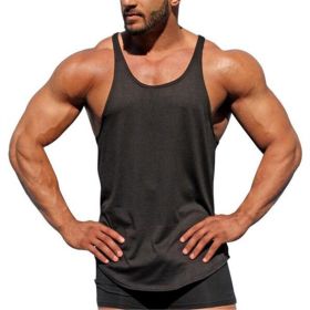 Men's Bodybuilding Stringer Tank Tops Y-Back Fitness Workout T-Shirts (Color: Black, size: L)