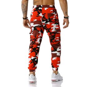 Man Pants Patchwork Camouflage Jogging Pants Outdoor Sports Fitness Sweatpants (Color: Red, size: 36)