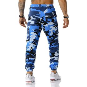 Man Pants Patchwork Camouflage Jogging Pants Outdoor Sports Fitness Sweatpants (Color: Blue, size: 38)