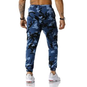 Man Pants Patchwork Camouflage Jogging Pants Outdoor Sports Fitness Sweatpants (Color: Navy Blue, size: 32)