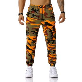 Man Pants Patchwork Camouflage Jogging Pants Outdoor Sports Fitness Sweatpants (Color: Orange, size: 30)