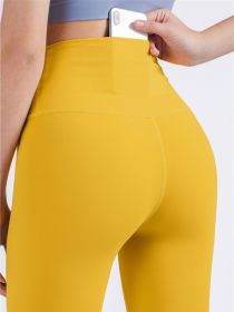 Brand Yoga Pants Hidden Pockets At Waist Fitness Sports Leggings Women Sportswear Stretchy Pants Gym Push Up Workout Clothing (Color: YELLOW, size: L)