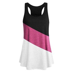 Summer Color Matching Sleeveless Round Neck Vest Women's Fitness Sports Shirt (Color: Rose Red, size: M)