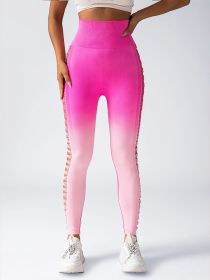 Women's High-Waisted Gradient Yoga Pants, Cutout Leggings, Booty Lifting, Athletic Long Tights For Fitness Workout, Breathable Sportswear (Color: Pink, size: L)