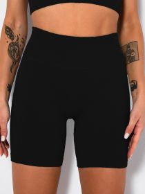 Yoga Shorts Ribbed Seamless Workout High Waist Athletic Leggings Suitable For Yoga Fitness (Color: Black, size: M)