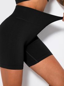 Yoga Shorts Ribbed Seamless Workout High Waist Athletic Leggings Suitable For Yoga Fitness (Color: Black, size: L)