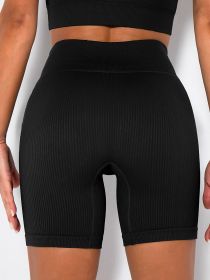 Yoga Shorts Ribbed Seamless Workout High Waist Athletic Leggings Suitable For Yoga Fitness (Color: Black, size: S)