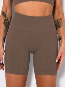 Yoga Shorts Ribbed Seamless Workout High Waist Athletic Leggings Suitable For Yoga Fitness (Color: coffee, size: L)