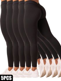 5 Pack Women's Solid Color Hip-raising High-waisted V-back Waist Seamed Yoga Fitness Tights (Color: 5PACK4, size: XL)