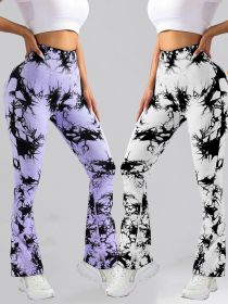 2 Pack Tie Dyed High Waisted Flared Butt-lifting Fitness Sports Women's Yoga Bell-bottom Pants, Workout Leggings For Women (Color: 2PACK2, size: S)