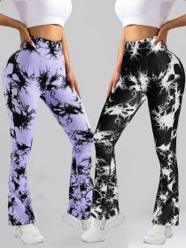 2 Pack Tie Dyed High Waisted Flared Butt-lifting Fitness Sports Women's Yoga Bell-bottom Pants, Workout Leggings For Women (Color: 2PACK5, size: L)