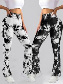 2 Pack Tie Dyed High Waisted Flared Butt-lifting Fitness Sports Women's Yoga Bell-bottom Pants, Workout Leggings For Women (Color: 2PACK3, size: L)