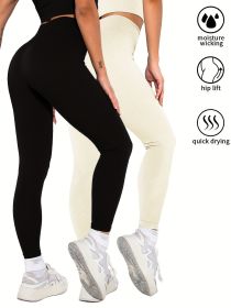 2 Pack Womens Seamless Ribbed Leggings Soft Slimming Yoga Pants, Ribbed Yoga Pants High Waisted Gym Leggings Sport Women Fitness Seamless Female (Color: 2PACK3, size: L)