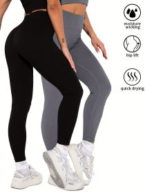 2 Pack Womens Seamless Ribbed Leggings Soft Slimming Yoga Pants, Ribbed Yoga Pants High Waisted Gym Leggings Sport Women Fitness Seamless Female (Color: 2PACK5, size: M)