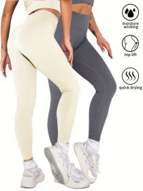 2 Pack Womens Seamless Ribbed Leggings Soft Slimming Yoga Pants, Ribbed Yoga Pants High Waisted Gym Leggings Sport Women Fitness Seamless Female (Color: 2PACK6, size: S)