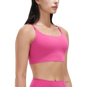 1Pc/3Pcs Women Strap Sport Bras Padded Strappy Crop Square Neck Low Impact Bras Sexy Fitness Tank Tops (Color: 2Pcs Pink + 1Pc Grey, size: M)