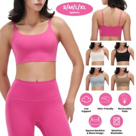 1Pc/3Pcs Women Strap Sport Bras Padded Strappy Crop Square Neck Low Impact Bras Sexy Fitness Tank Tops (Color: 1Pc Pink, size: L)