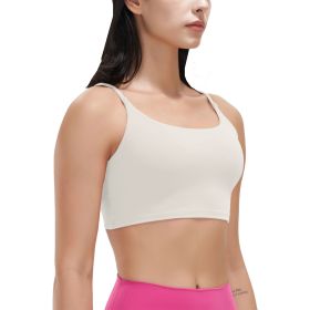 1Pc/3Pcs Women Strap Sport Bras Padded Strappy Crop Square Neck Low Impact Bras Sexy Fitness Tank Tops (Color: 1Pc Pink + 1Pc Grey + 1Pc Ivory, size: S)