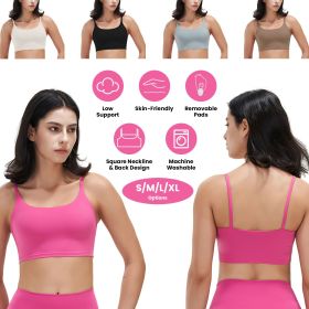 1Pc/3Pcs Women Strap Sport Bras Padded Strappy Crop Square Neck Low Impact Bras Sexy Fitness Tank Tops (Color: 1Pc Pink, size: S)