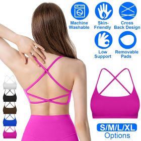 1Pc/3Pcs Women Cross Back Sport Bras Padded Strappy Crop Open Back Low Impact Bras Sexy Fitness Tank Tops (Color: 1PcRoseRed, size: S)