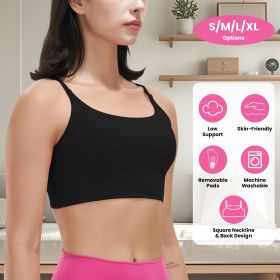 1Pc/3Pcs Women Strap Sport Bras Padded Strappy Crop Square Neck Low Impact Bras Sexy Fitness Tank Tops (Color: 1Pc Black, size: L)