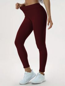 Women's Yoga Pants High Waist Lift High Elastic Tight Fitness Trousers (Option: Wine Red-XL)