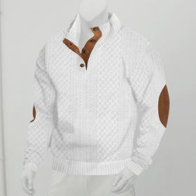 Stand Collar Long Sleeve Jacquard Knitted Pullover Sweater (Option: White-M)