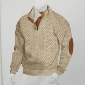 Stand Collar Long Sleeve Jacquard Knitted Pullover Sweater (Option: Khaki-M)