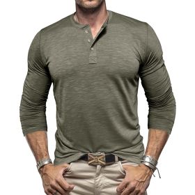 Men's Long-sleeved Henry Collar T-shirt (Option: Army Green-M)