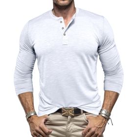 Men's Long-sleeved Henry Collar T-shirt (Option: White-XXL)