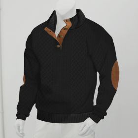 Stand Collar Long Sleeve Jacquard Knitted Pullover Sweater (Option: Black-XXXL)