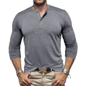 Men's Long-sleeved Henry Collar T-shirt (Option: Gray-XXL)